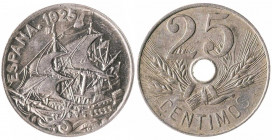 1925 y 1927. Alfonso XIII. PCS. 25 céntimos. Lote de 2 monedas. A examinar. MBC+/EBC+.