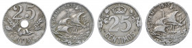 1925 y 1927. 25 céntimos. Lote de 4 monedas. A examinar. MBC-/MBC.