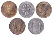 1972 a 1976. Madrid. J. R. Cayón. Lote de 5 jetones publicitarios, reproduciendo monedas. A examinar. EBC.