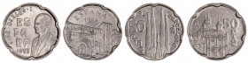 1992 a 1998. Juan Carlos I. 50 pesetas. Lote de 4 monedas. A examinar. S/C.