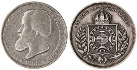 Brasil. 1859 y 1868. Pedro II. 200 reis. Lote de 2 monedas, una con resto de soldadura. A examinar. AG. BC/MBC+.