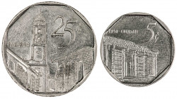 Cuba. 2006 y 2016. 5 y 25 centavos. Lote de 2 monedas. A examinar. EBC/S/C.