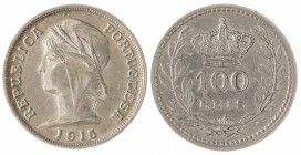 Portugal. 1910 y 1915. 100 reis y 10 centavos. Lote de 2 monedas. A examinar. AG. MBC-/EBC.