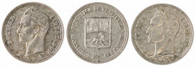 Venezuela. 1960. 50 céntimos. (Kr. 36a). Lote de 3 monedas. A examinar. AG. EBC-/EBC+.