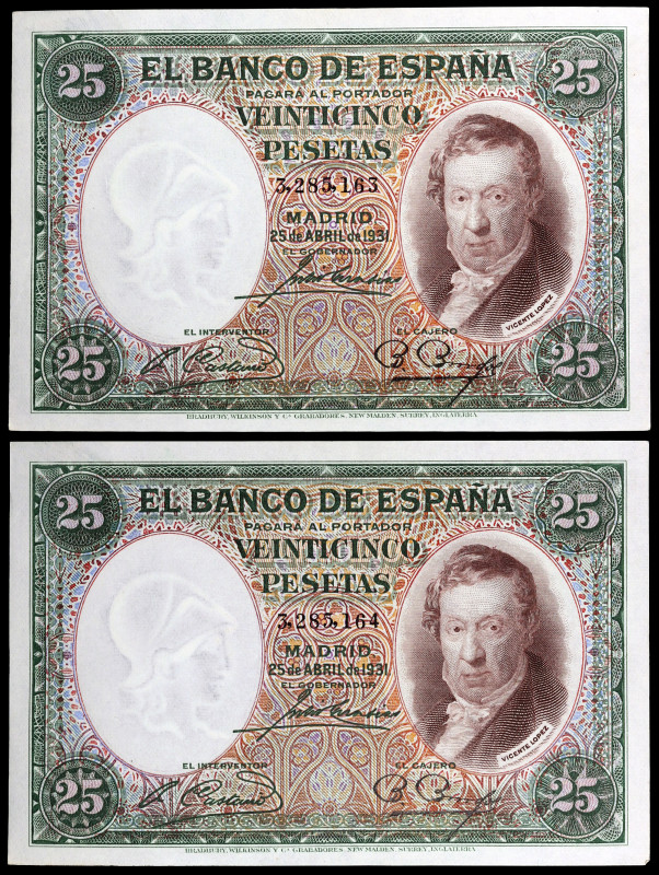 1931. 25 pesetas. (Ed. C9) (Ed. 358). 25 de abril, Vicente López. Pareja correla...