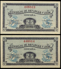 1937. Asturias y León. 25 céntimos. (Ed. C45) (Ed. 394). Pareja correlativa. S/C.