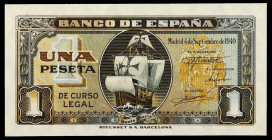 1940. 1 peseta. (Ed. D43a) (Ed. 442a). 4 de septiembre, "Santa María". Serie A. Esquinas rozadas. S/C-.