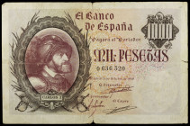 1940. 1000 pesetas. (Ed. D46) (Ed. 445). 21 de octubre, Carlos I. Roturas. Raro. BC.