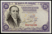 1946. 25 pesetas. (Ed. D51a) (Ed. 450a). 19 de febrero, Flórez Estrada. Serie B. Una esquina rozada. S/C-.
