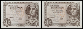 1948. 1 peseta. (Ed. D58a) (Ed. 457a). 19 de junio, la Dama de Elche. Pareja correlativa, serie H. Esquinas rozadas. S/C-.