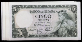 1954. 5 pesetas. (Ed. D67) (Ed. 466). 22 de julio, Alfonso X el Sabio. 16 billetes correlativos, sin serie. S/C-/S/C.
