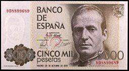 1979. 5000 pesetas. (Ed. E4b var) (Ed. 478b). 23 de octubre, Juan Carlos I. Serie 9D. Leve doblez. S/C.