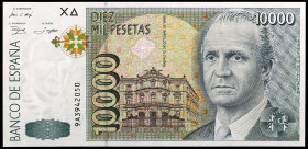 1992. 10000 pesetas. (Ed. E11b) (Ed. 485b). 12 de octubre, Juan Carlos I. Serie 9A. Escaso. S/C.