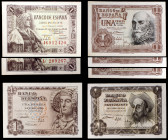 1945 a 1953. 1 peseta. Lote de 7 billetes, cuatro tipos distintos y todos series distintas. EBC+/S/C-.