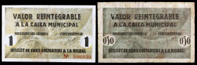 La Bisbal de l'Empordà. 50 céntimos y 1 peseta. (T. 541 y 542). 2 billetes, serie completa. BC+/MBC.