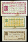 Botarell. 25, 50 céntimos y 1 peseta. (T. 609, 610a y 611). 3 billetes, serie completa. Raros. MBC/EBC.
