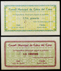 Cabra del Camp. 50 céntimos y 1 peseta. (T. 649a y 650a). 2 billetes, serie completa. Raros y más así. EBC/EBC+.