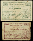 Caldes de Montbui. 50 céntimos y 1 peseta. (T. 695 y 696). 2 billetes, serie completa. BC/BC+.