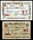 Flix. 1 y 2 pesetas. (T. 1187 y 1188). 2 billetes, serie completa. BC/MBC-.