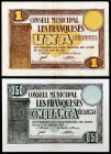 Les Franqueses. 50 céntimos y 1 peseta. (T. 1226 y 1227a). 2 billetes, serie completa, la peseta nº 47. BC/MBC.