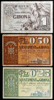 Girona. 25, 50 céntimos y 1 peseta. (T. 1299 a 1301). 3 billetes, serie completa. BC/MBC.