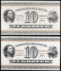 Dinamarca. (19)70. Banco Nacional. 10 coronas. (Pick 44r8). 2 billetes. S/C