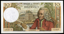 Francia. 1973. Banco de Francia. 10 francos. (Pick 147d). 2 de agosto, Palacio de las Tullerías - Voltaire. EBC+.