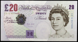 Inglaterra. (1999-2003). Banco de Inglaterra. 20 libras. (Pick 390a). Isabel II - Edward Elgar. Ligera ondulación. Escaso. S/C-.