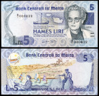 Malta. 1967 (1986). Banco Central. 5 liras. (Pick 38). Agatha Barbara. S/C.