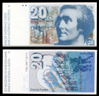 Suiza. 1978. Banco Nacional. 20 francos. (Pick 55a). Horace - Bénédict de Saussure. Leve doblez. (S/C-).