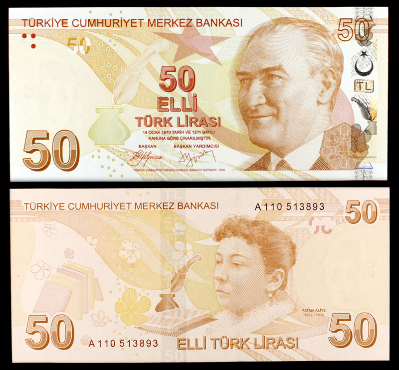 Turquía. s/d (2009). Banco Central. 50 liras. (Pick 225). Presidente Kamel Atatü...