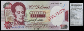 Venezuela. 1991. Banco Central. H & S. 1000 bolívares. (Pick 73S1) (Sucre E1000A/2). 8 de agosto. Prueba nº 01384. SPECIMEN en anverso y reverso. Nume...