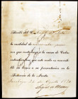 1870. Cuba. Recibo por cincuenta pesos, convertible en bonos. Fechado en Saratoga 24 de agosto 1870, y firmado por Miguel de Aldama. Rarísimo. MBC.