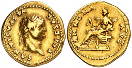 (77-78 d.C.). Tito. Áureo. (Spink 2414) (Co. 16) (RIC. 971, de Vespasiano) (Calicó 726a). 7,22 g. MBC+.