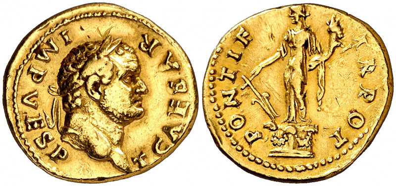 (74 d.C.). Tito. Áureo. (Spink 2422) (Co. 165) (RIC. 696, de Vespasiano) (Calicó...