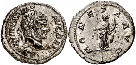 (213 d.C.). Caracalla. Denario. (Spink 6821 var) (S. 165) (RIC. 224). Bella. 3,25 g. EBC.
