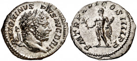 (213 d.C.). Caracalla. Denario. (Spink 6828) (S. 220) (RIC. 206a). Bella. 3,33 g. EBC+.