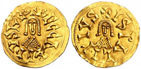 Recaredo I (586-601). Ispali (Sevilla). Triente. (CNV. 69.2) (R.Pliego 105c). 1,49 g. MBC+.
