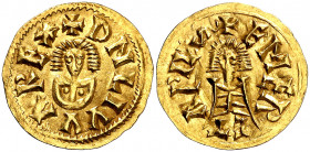 Liuva II (601-603). Emerita (Mérida). Triente. (CNV. 142) (R.Pliego 165a). Bella. Escasa. 1,45 g. EBC-.