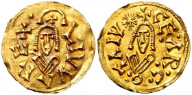 Liuva II (601-603). Cesaraugusta (Zaragoza). Triente. (CNV. 145.1, mismo ejemplar) (R.Pliego 156). Borde ligeramente alabeado en parte. Grieta en anve...