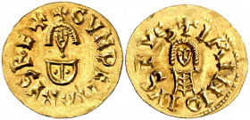 Gundemaro (610-612). Iminio (Coimbra). Triente. (CNV. 204, mismo ejemplar) (R.Pliego 233, mismo ejemplar). Bella. Rarísima. 1,34 g. EBC-.