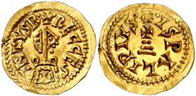 Recesvinto (649-672). Ispali (Sevilla). Triente. (CNV. 453.1) (R.Pliego 591d). Grieta. Atractiva. Muy escasa. 1,47 g. (EBC-).