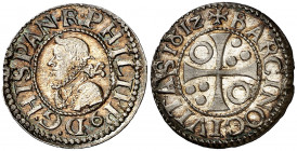 1612. Felipe III. Barcelona. 1/2 croat. (AC. 375) (Cru.C.G. 4342b). Muy bella pátina. Brillo original. Ex Áureo & Calicó 31/05/2018, nº 335. Rara así....
