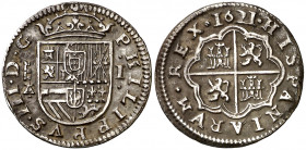 1621. Felipe III. Segovia. /. 1 real. (AC. 521). Buen ejemplar. Ex Áureo & Calicó 08/03/2018, nº 1199. Escasa. 3,10 g. MBC+.
