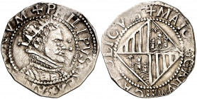 s/d (1604-1621). Felipe III. Mallorca. 2 reales. (AC. 607). Busto a derecha, delante. Rara. 4,82 g. MBC+.