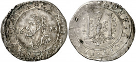 1623. Felipe IV. Besançon. 1/16 de patagón. (Vti. falta) (P.A., sólo relaciona fecha 1624). A nombre y busto de Carlos I. Rara. 3,53 g. MBC.