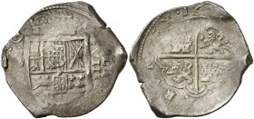 1622. Felipe IV. Sevilla. D. 8 reales. (AC. 1631). Muy rara, sólo hemos tenido otro ejemplar. 26,62 g. MBC-.