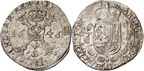 1646. Felipe IV. Tournai. 1 patagón. (Vti. 1129) (Vanhoudt 645.TO). Bella. Parte de brillo original. Escasa así. 28,01 g. MBC+.