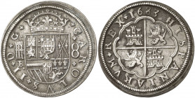 1683. Carlos II. Segovia. BR. 8 reales. (AC. 767). Algunas incrustaciones. Flan grande. Rara. 27,23 g. MBC+.
