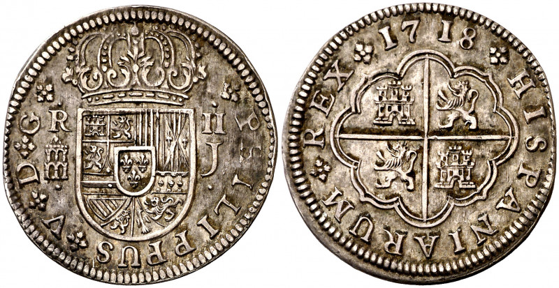 1718. Felipe V. Segovia. J. 2 reales. (AC. 948). Buen ejemplar. 5,77 g. MBC+/EBC...